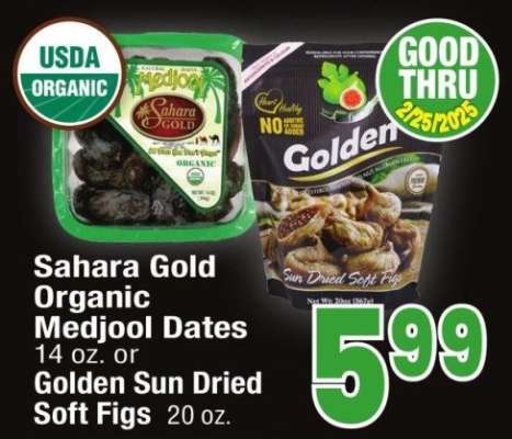 Sahara Gold Organic Medjool Dates or Golden Sun Dried Soft Figs