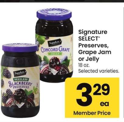 Signature SELECT® Preserves, Grape Jam or Jelly - 18 oz. Selected varieties.