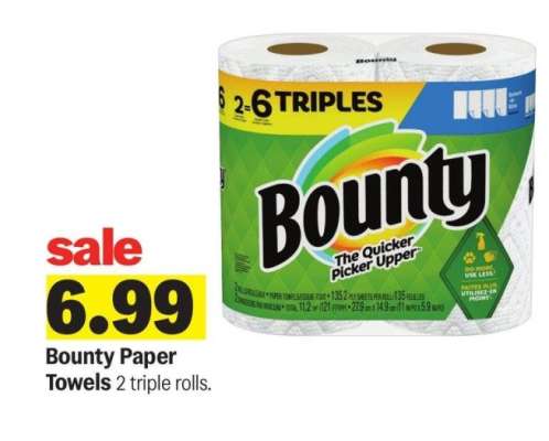 Bounty Paper Towels - 2 triple rolls.