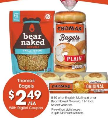 Thomas' Bagels - 5-10 ct or English Muffins, 6 ct or Bear Naked Granola, 11-12 oz; Select Varieties