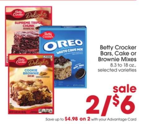 Betty Crocker Bars, Cake or Brownie Mixes