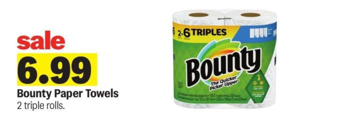 Bounty Paper Towels - 2 triple rolls.