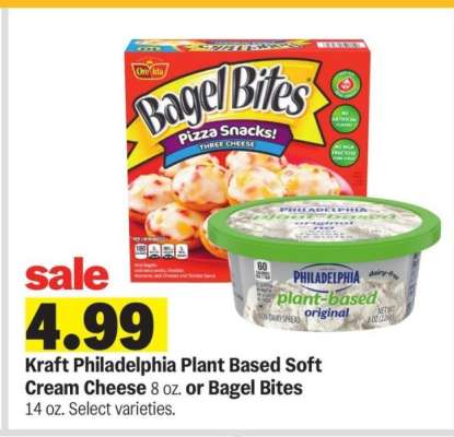 Kraft Philadelphia Plant Based Soft Cream Cheese 8 oz. or Bagel Bites 14 oz. - Select varieties.