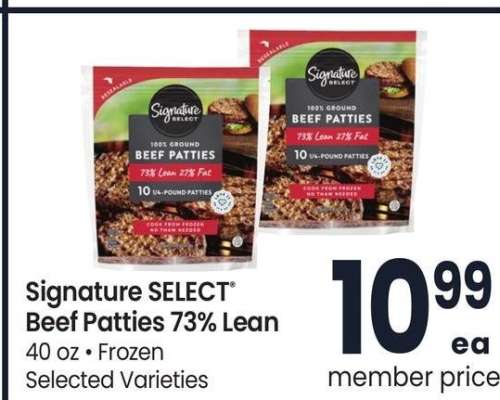 Signature SELECT® Beef Patties 73% Lean - 40 oz • Frozen Selected Varieties