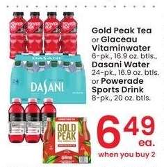 Gold Peak Tea, Glaceau Vitaminwater, Dasani Water, or Powerade Sports Drink