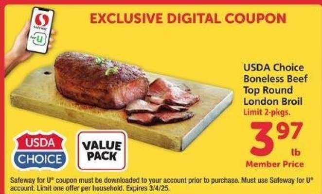 USDA Choice Boneless Beef Top Round London Broil