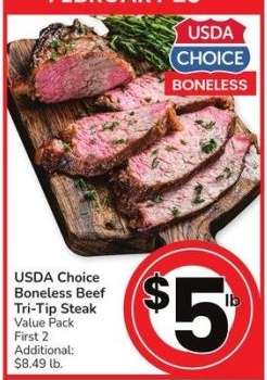 USDA Choice Boneless Beef Tri-Tip Steak