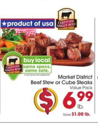 Market District Beef Stew or Cube Steaks