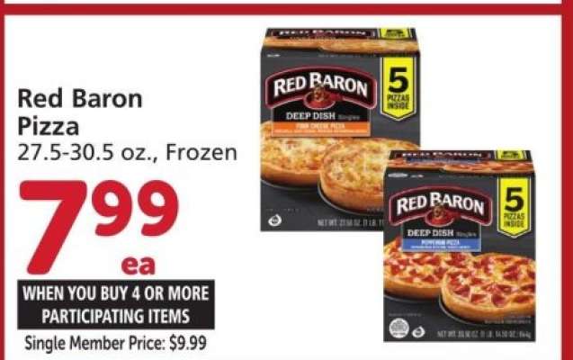 Red Baron Pizza - 27.5-30.5 oz., Frozen
Single Member Price: $9.99

Mix or Match
Selected Varieties