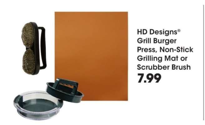 HD Designs® Grill Burger Press, Non-Stick Grilling Mat or Scrubber Brush