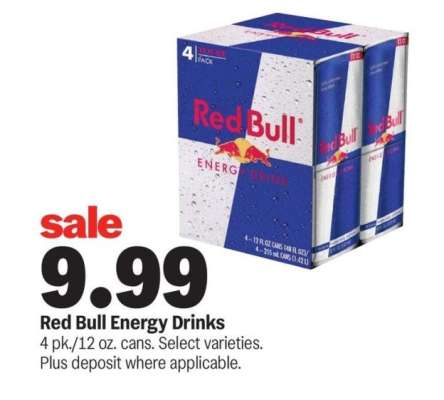 Red Bull Energy Drinks - 4 pk./12 oz. cans. Select varieties.

Plus deposit where applicable.