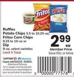 Ruffles Potato Chips / Fritos Corn Chips / Dip