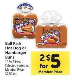 Ball Park Hot Dog or Hamburger Buns