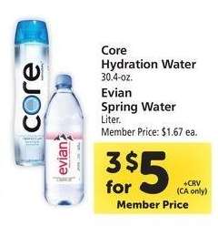 Core Hydration Water and Evian Spring Water