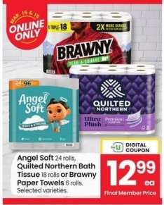 Angel Soft, Quilted Northern Bath Tissue, Brawny Paper Towels