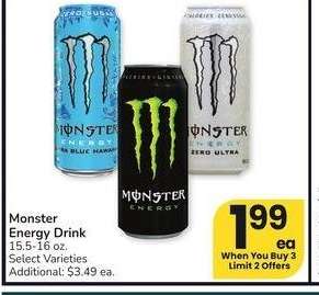 Monster Energy Drink - 15.5-16 oz. Select Varieties Additional: $3.49 ea.