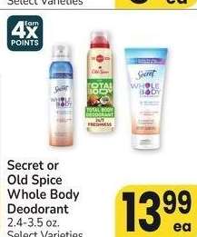 Secret or Old Spice Whole Body Deodorant - 2.4-3.5 oz. Select Varieties