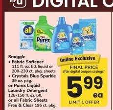 Snuggle Fabric Softener or Purex Liquid Laundry Detergent