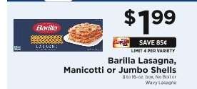 Barilla Lasagna, Manicotti or Jumbo Shells