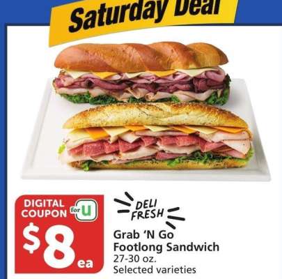 Grab'N Go Footlong Sandwich - 27-30 oz. Selected varieties Deli fresh