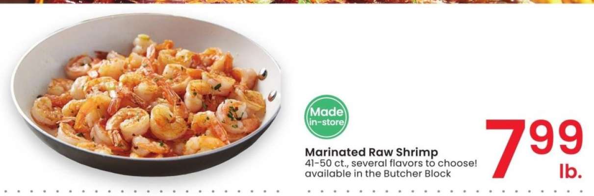 Marinated Raw Shrimp - 41-50 ct., several flavors to choose! available in the Butcher Block