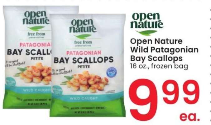Open Nature Wild Patagonian Bay Scallops - 16 oz., frozen bag