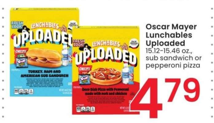 Oscar Mayer Lunchables Uploaded - 15.12-15.46 oz., sub sandwich or pepperoni pizza