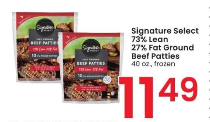 Signature Select 73% Lean 27% Fat Ground Beef Patties - 40 oz., frozen