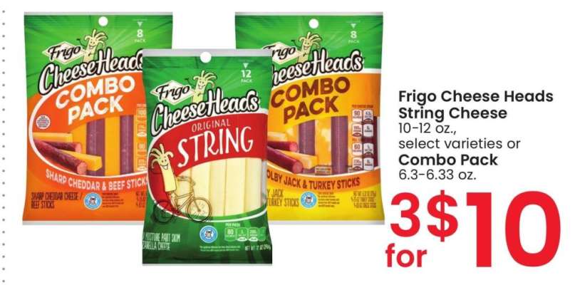 Frigo Cheese Heads String Cheese 10-12 oz., or Combo Pack 6.3-6.33 oz. - select varieties