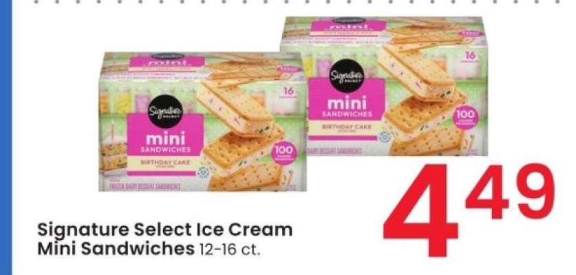 Signature Select Ice Cream Mini Sandwiches - 12-16 ct.