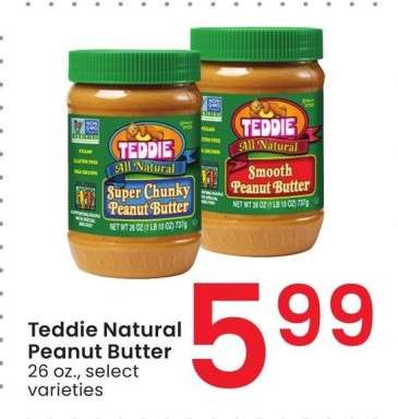 Teddie Natural Peanut Butter - 26 oz., select varieties