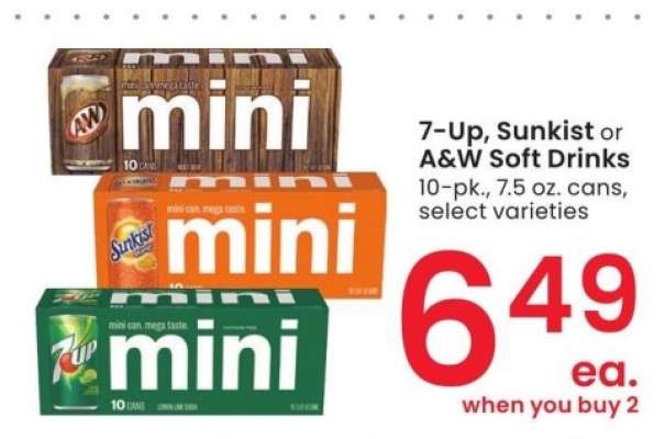 7-Up, Sunkist or A&W Soft Drinks - 10 - pk., 7.5 oz. cans, select varieties