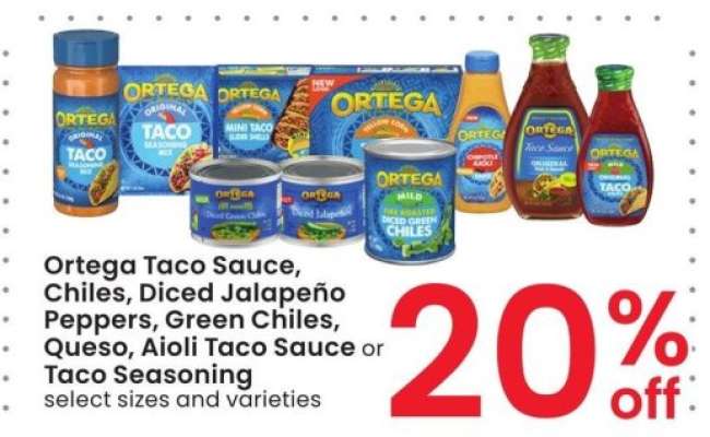 Ortega Taco Sauce, Chiles, Diced Jalapeño Peppers, Green Chiles, Queso, Aioli Taco Sauce or Taco Seasoning - select sizes and varieties