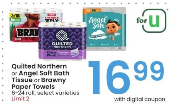 Quilted Northern or Angel Soft Bath Tissue or Brawny Paper Towels - 6-24 roll, select varieties