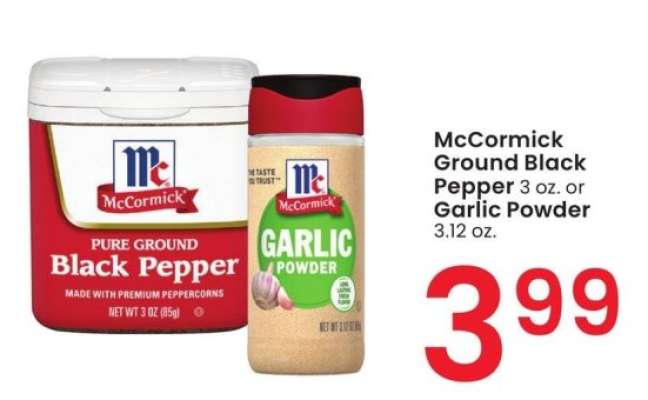 McCormick Ground Black Pepper 3 oz. or Garlic Powder 3.12 oz.