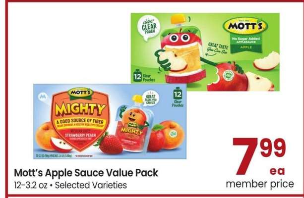 Mott's Apple Sauce Value Pack - 12-3.2 oz., Selected Varieties