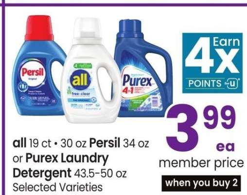 all 19 ct • 30 oz Persil 34 oz or Purex Laundry Detergent 43.5-50 oz - Selected Varieties
