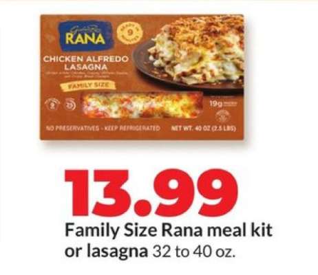 Family Size Rana meal kit or lasagna