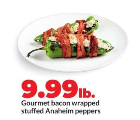Gourmet bacon wrapped stuffed Anaheim peppers