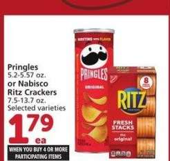 Pringles 5.2-5.57 oz. or Nabisco Ritz Crackers 7.5-13.7 oz. - Selected varieties
Single Member Price Up To: $4.49

Mix & match coupon on four or more participating items in a single transaction. With Membership where applicable