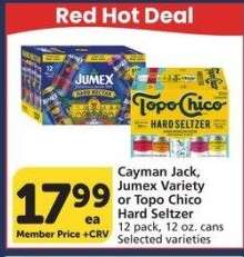 Cayman Jack, Jumex Variety or Topo Chico Hard Seltzer - 12 pack, 12 oz. cans
Selected varieties