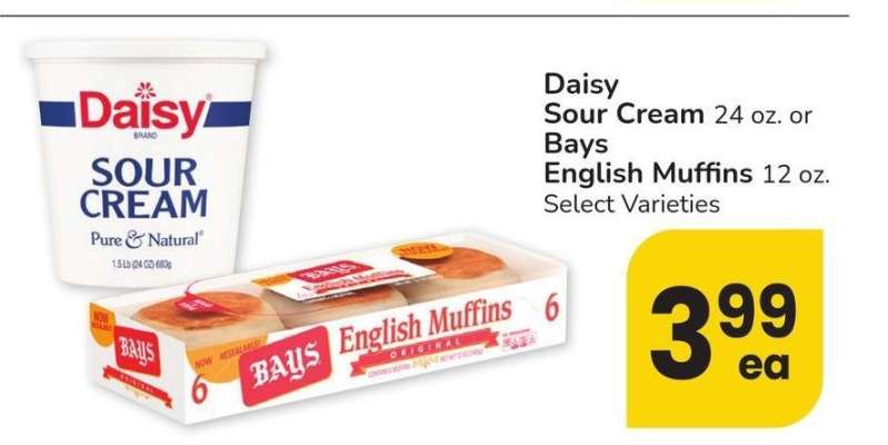 Daisy Sour Cream 24 oz. or Bays English Muffins 12 oz. - Select Varieties