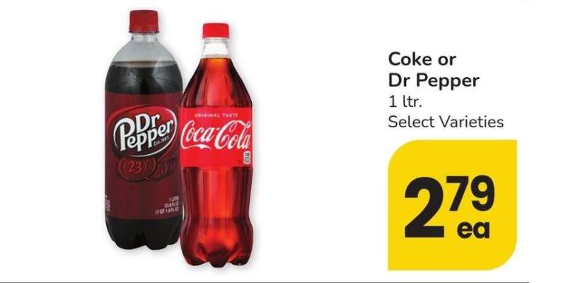 Coke or Dr Pepper - 1 ltr. Select Varieties