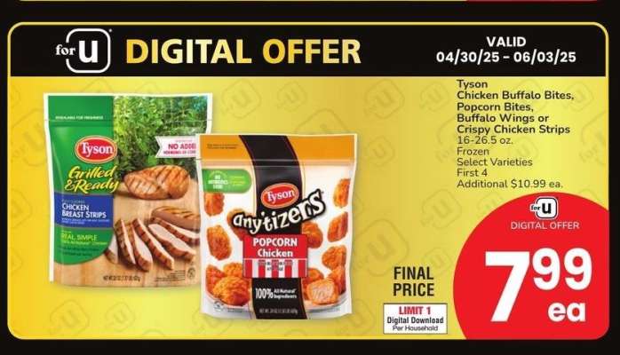 Tyson Chicken Buffalo Bites, Popcorn Bites, Buffalo Wings or Crispy Chicken Strips - 16-26.5 oz. Frozen Select Varieties
