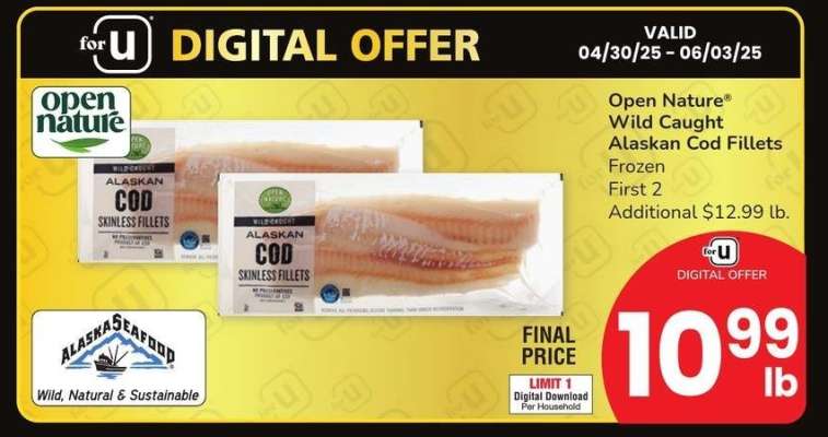Open Nature® Wild Caught Alaskan Cod Fillets - Frozen