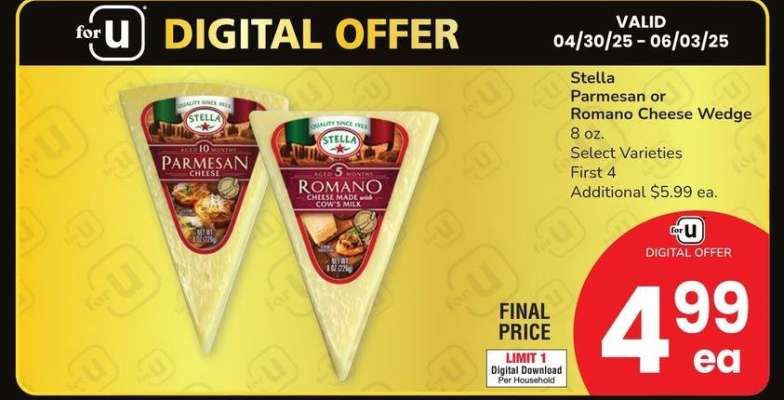 Stella Parmesan or Romano Cheese Wedge - 8 oz. Select Varieties