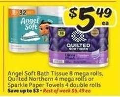 Angel Soft Bath Tissue, Quilted Northern, Sparkle Paper Towels