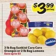3 lb Bag Sunkist Cara Cara Oranges or 2 lb Bag Lemons