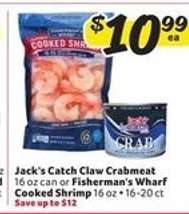 Jack's Catch Claw Crabmeat or Fisherman's Wharf Cooked Shrimp