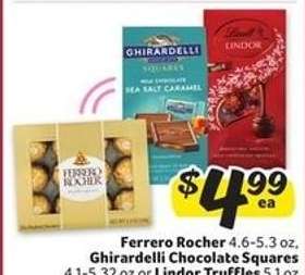 Ferrero Rocher, Ghirardelli Chocolate Squares, Lindor Truffles
